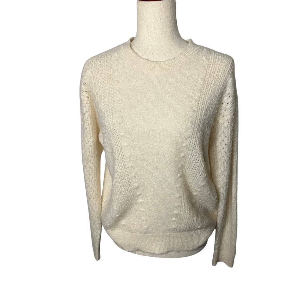 LOFT Women’s Medium Ivory Cream Textured Knit Crewneck Sweater Cozy Classic